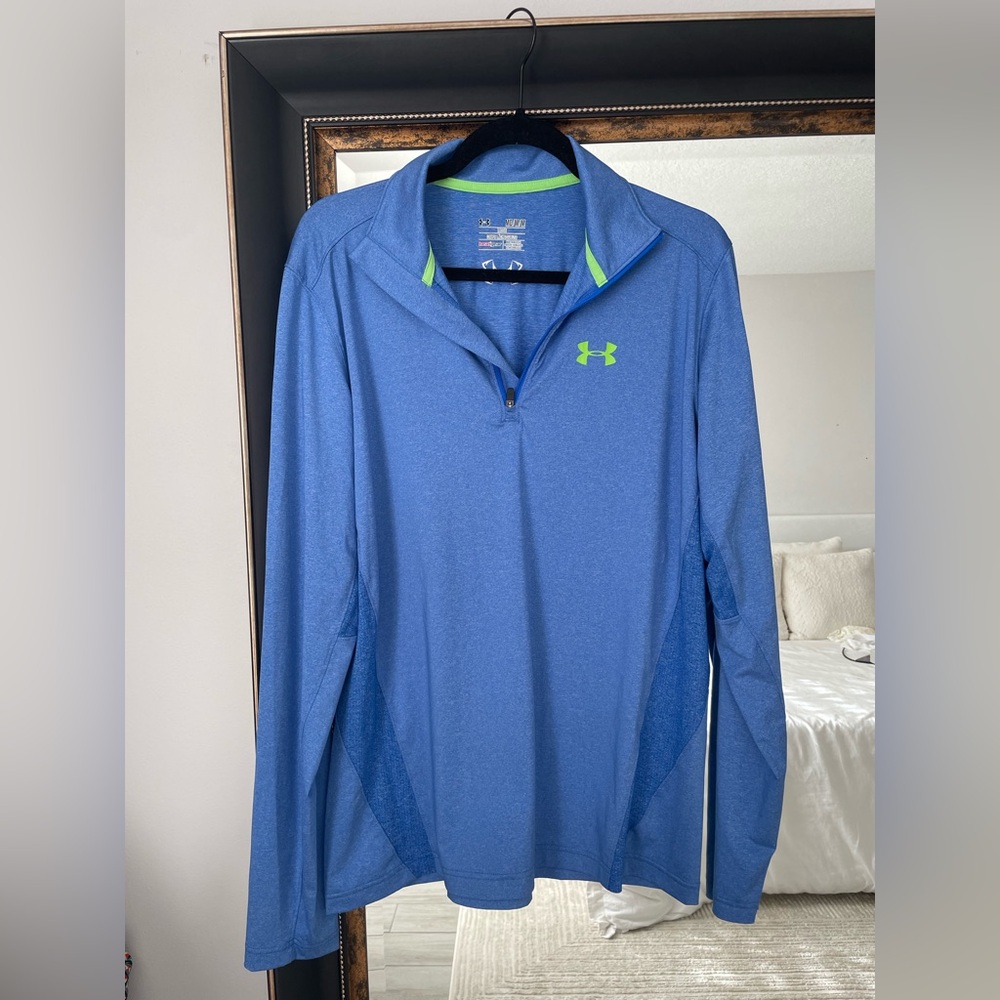 Under Armour Blue and Neon Green Dri-Fit Pull Over - Picture 4 of 5